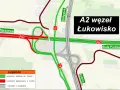 Mapa węzła A2 Łukowisko, pokazująca połączenia z S19, Białystokiem, Warszawą i Białą Podlaską. Odcinki A2 i S19 oddane do ruchu (zielone) i wyłączone (czerwone).