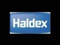 Niebieskie logo z białym napisem "Haldex".