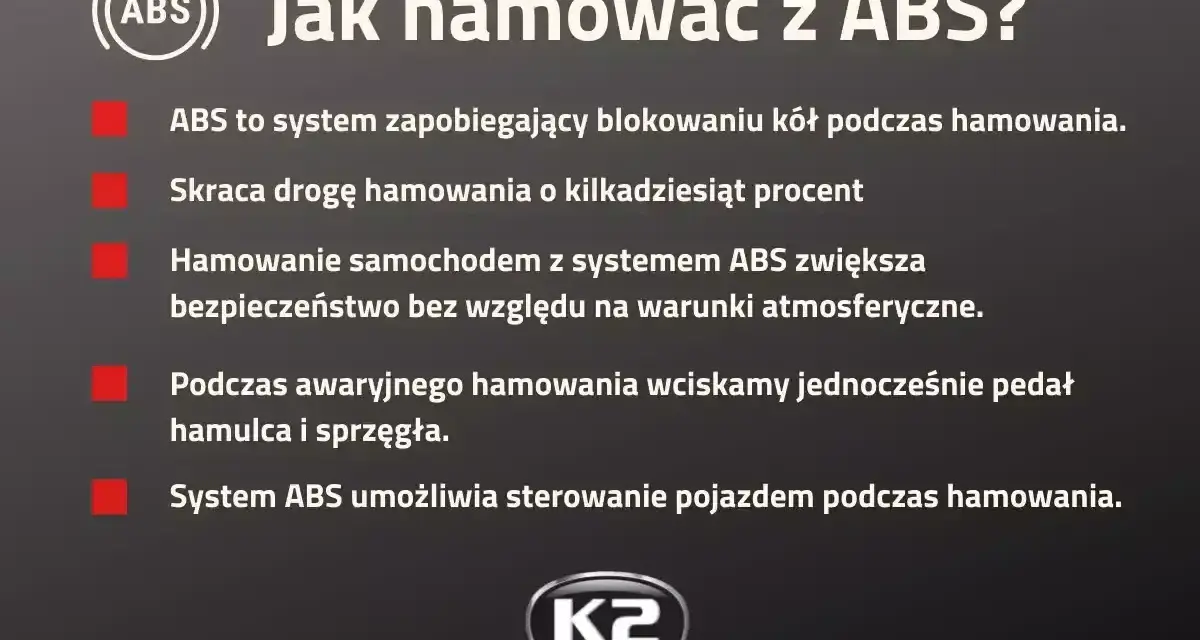 Jak hamować z ABS? System zapobiega blokowaniu kół, skraca drogę hamowania i zwiększa bezpieczeństwo. W awaryjnych sytuacjach wciskaj hamulec i sprzęgło.