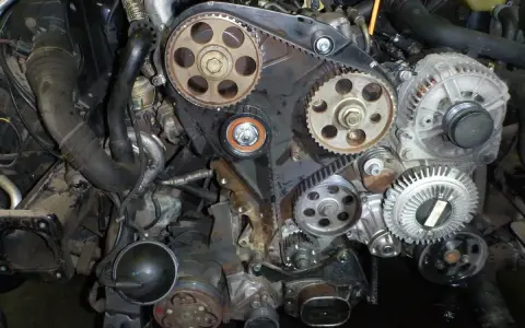 Silnik 1.9 TDI w trakcie wymiany rozrządu. Zastanawiasz się nad wymiana rozrządu 1.9 tdi koszt? Sprawdź, co obejmuje usługa.