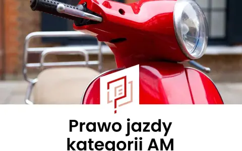 Czerwony skuter i napis "Prawo jazdy kategorii AM". Marzysz o wolności na dwóch kółkach? Teraz prawo jazdy AM za darmo!