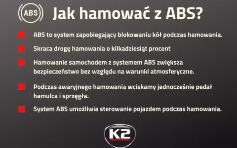Jak hamować z ABS? System zapobiega blokowaniu kół, skraca drogę hamowania i zwiększa bezpieczeństwo. W awaryjnych sytuacjach wciskaj hamulec i sprzęgło.