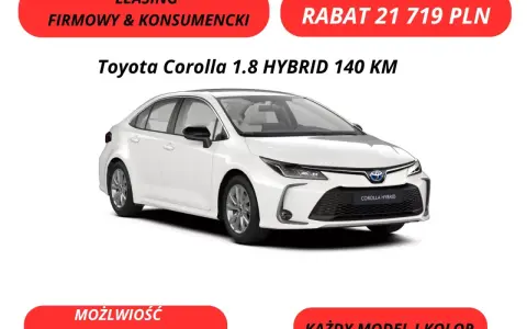 Biała Toyota Corolla 1.8 HYBRID 140 KM. Atrakcyjna toyota corolla cena z rabatem 21 719 PLN. Leasing, konfiguracja.