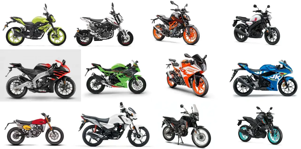 Kolekcja motocykli, idealnych do zdobycia prawa jazdy na motor. Różne modele sportowe i miejskie.